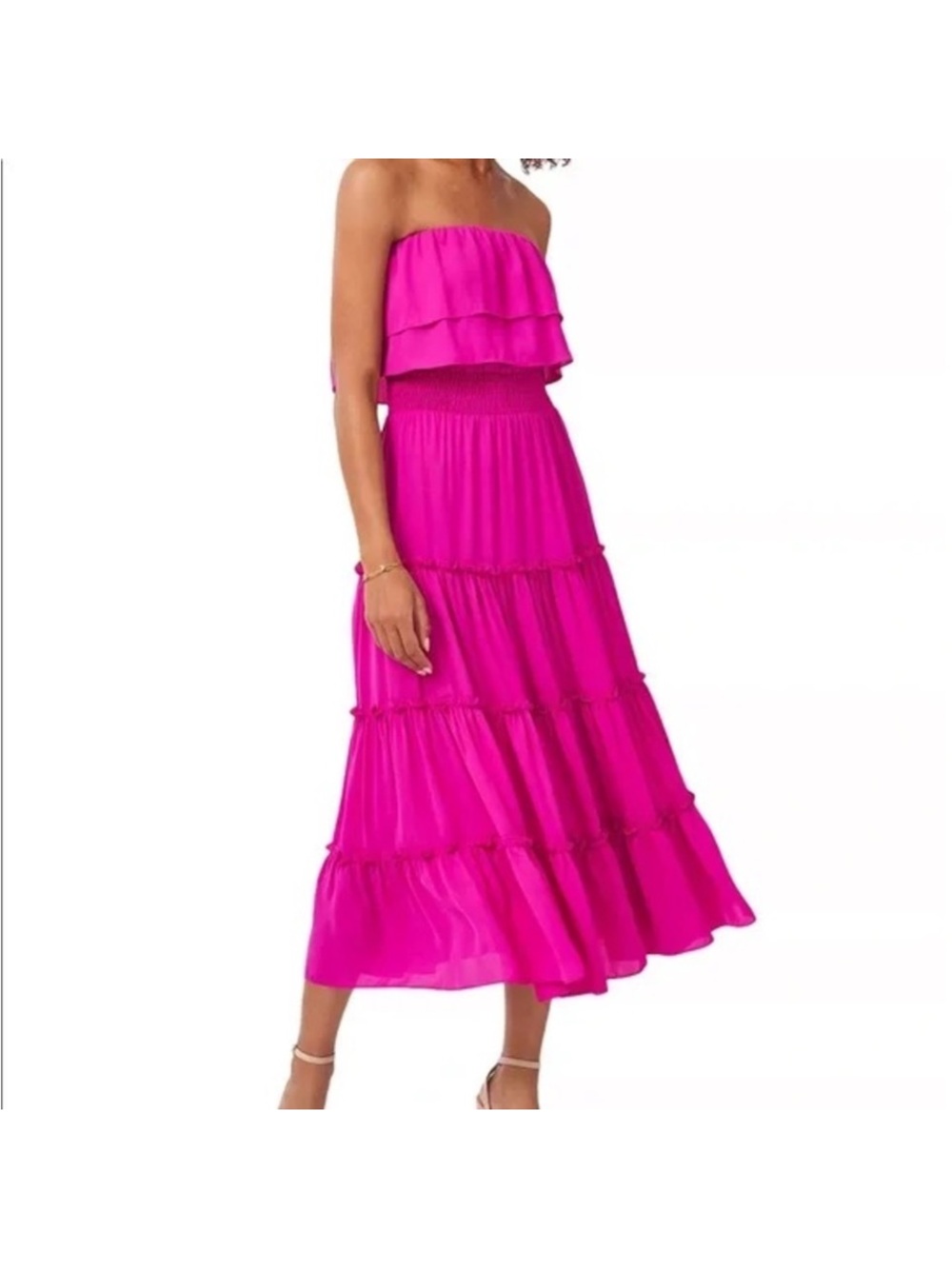 1. State Vibrant Pink Strapless Ruffle Dress